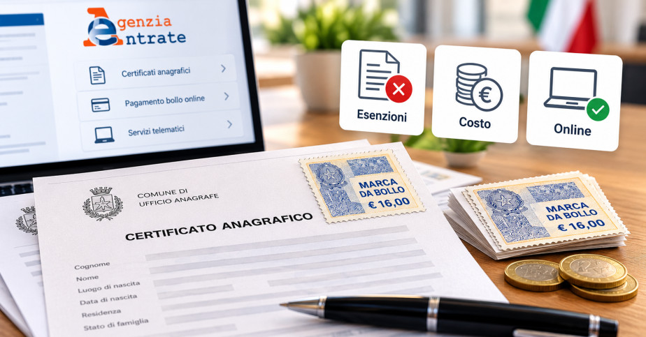 Bollo sui certificati anagrafici: esenzioni e costo online